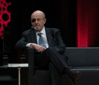 Sir Salman Rushdie (1947, Indian-born British-American novelist (born 1947)) at the 75th Frankfurt Book Fair Buchmesse Frankfurt