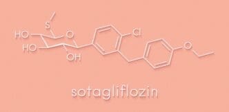 Sotagliflozin drug molecule. Skeletal formula.