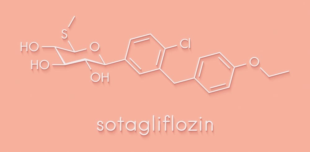 Sotagliflozin drug molecule. Skeletal formula.