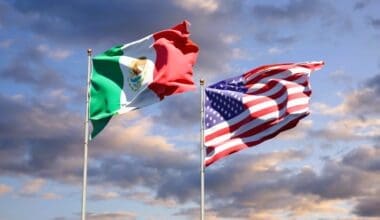 Stunning national flags of Mexico and the USA displayed side by side