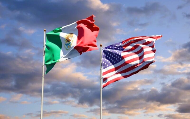 Stunning national flags of Mexico and the USA displayed side by side