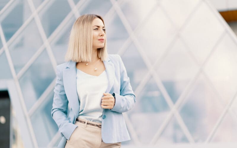 Successful business woman in blue suit