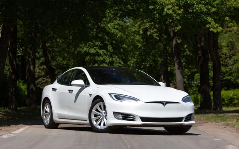 Tesla Model S 2022 at the rural road