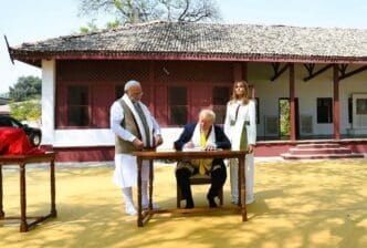 The Prime Minister, Shri Narendra Modi and the President of United States of America (USA), Mr. Donald Trump and First Lady Mrs. Melania Trump at Sabarmati Ashram, in Ahmedabad, Gujarat on February 24