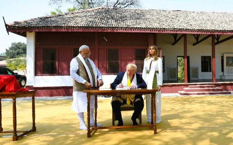 The Prime Minister, Shri Narendra Modi and the President of United States of America (USA), Mr. Donald Trump and First Lady Mrs. Melania Trump at Sabarmati Ashram, in Ahmedabad, Gujarat on February 24