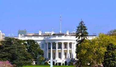 The White House featuring the U.S. flag atop it