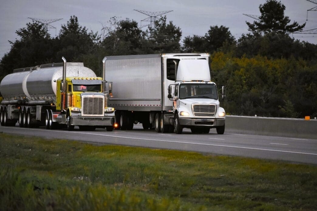 Trucks on US roads transporting groceries and goods