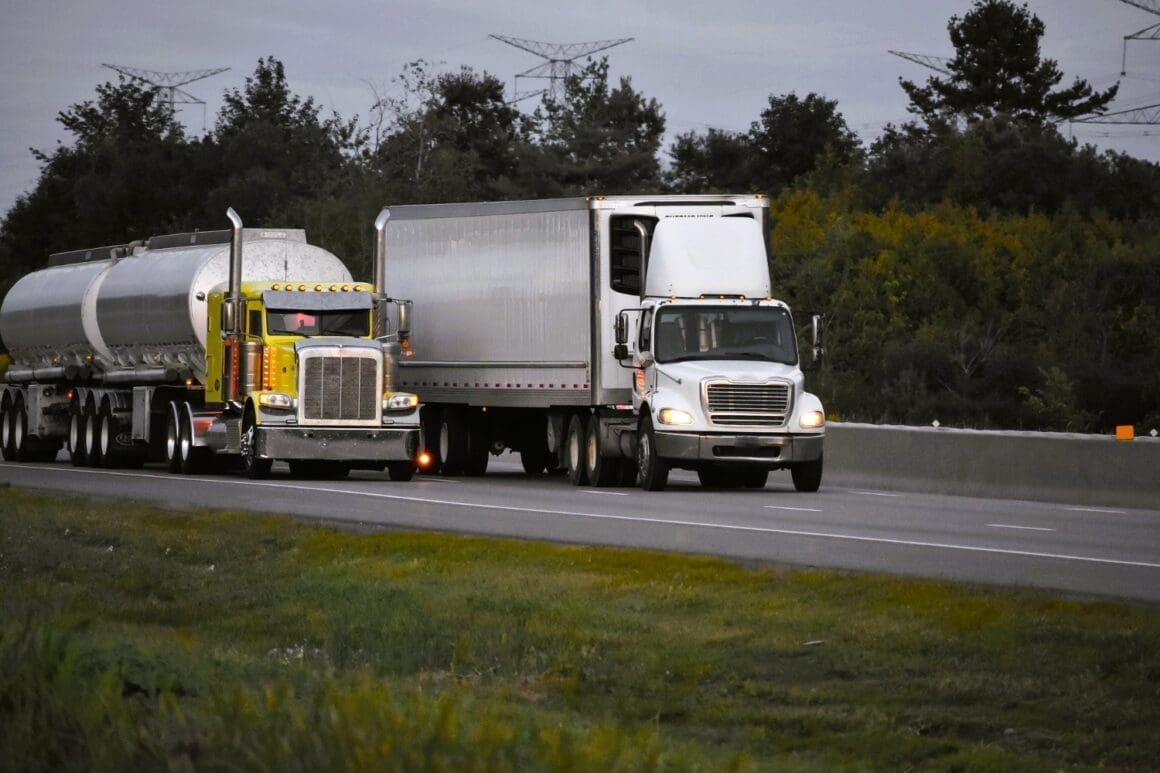 Trucks on US roads transporting groceries and goods