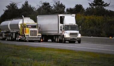 Trucks on US roads transporting groceries and goods