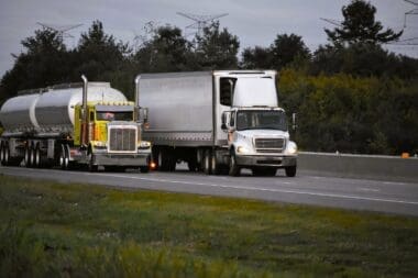 Trucks on US roads transporting groceries and goods