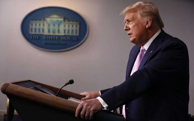 U.S. President Donald Trump holds a news conference in the Brady Press Briefing Room at the White House August 19, 2020 in Washington, DC