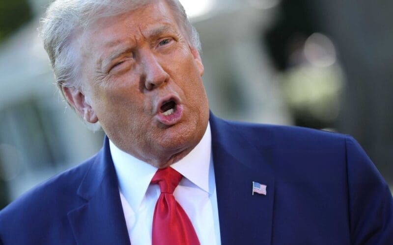 U.S. President Donald Trump talks to reporters as he departs the White House September 21, 2020 in Washington, DC