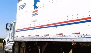 USPS contractor-driven semi-trailer truck seen near Mendota, California