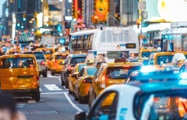 Urban jungle scene with cars and traffic in New york city