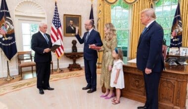 Vought being sworn in as OMB Director in July 2020