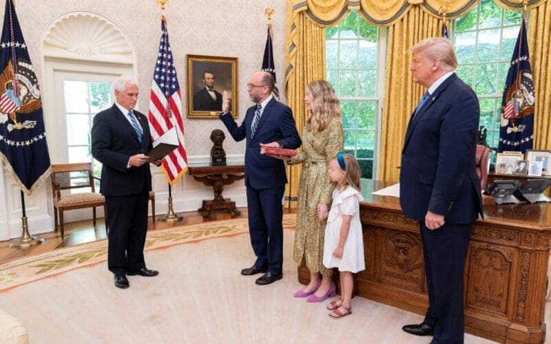 Vought being sworn in as OMB Director in July 2020