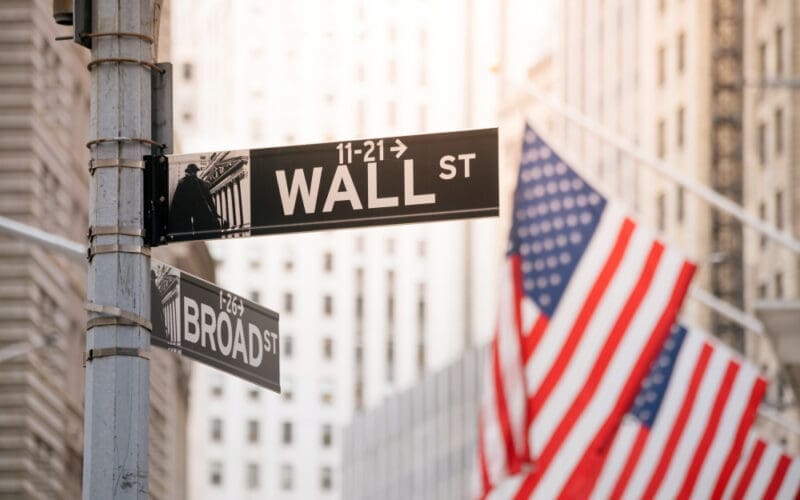 Wall Street sign in lower Manhattan New York