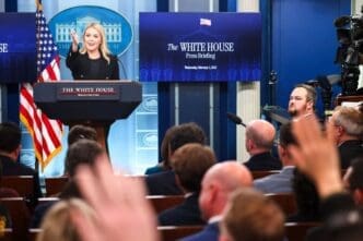 White House Press Secretary Karoline Leavitt holds a press briefing in the James S. Brady Press Briefing Room of the White House
