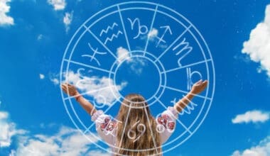 Young girl embodying success and fortune with a horoscope wheel