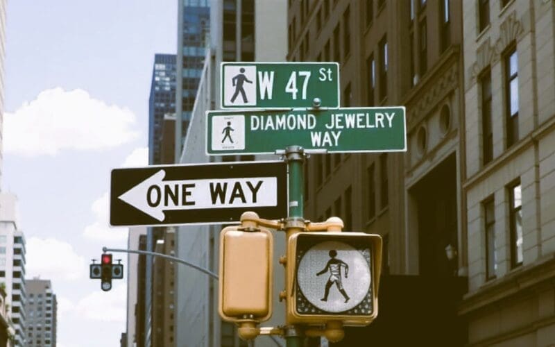 Diamond Jewelry Way signs at W 47th Street in New York