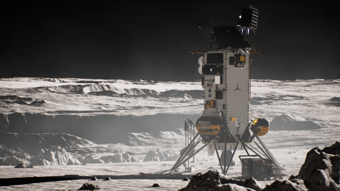 Artist’s rendering of Intuitive Machines’ Athena lunar lander on the Moon. Credit: Intuitive Machines