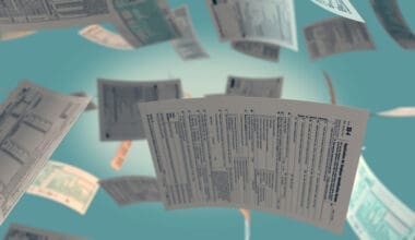 Several Usa tax forms flying (3d render)