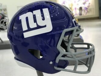 New York Giants Jumbo Helmet set up for the Super Bowl LII
