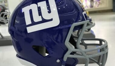 New York Giants Jumbo Helmet set up for the Super Bowl LII