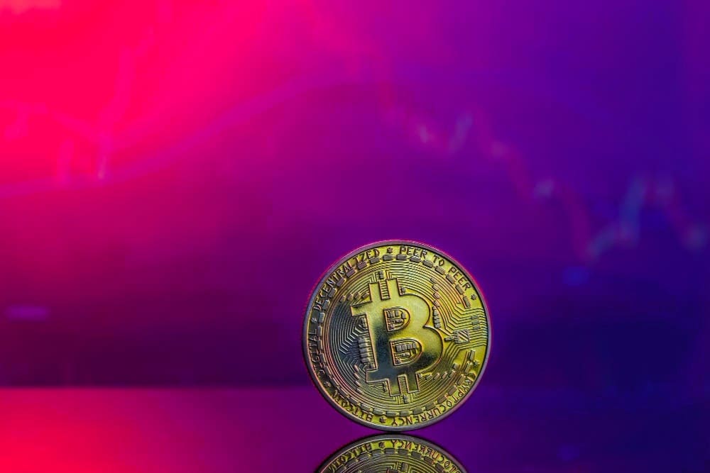 Closeup of a golden Bitcoin