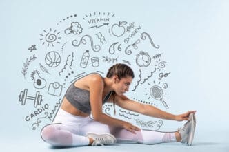 Athlete playing sport with hand drawn doodles