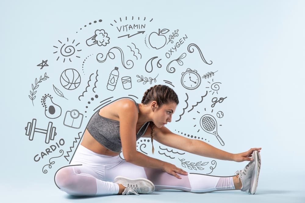 Athlete playing sport with hand drawn doodles
