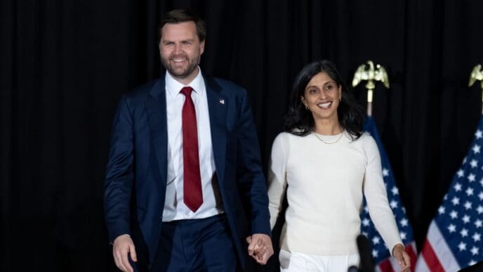 Atlanta, Georgia, USA - 4th Nov, 2024. Ohio Senator JD Vance arrives with his wife Usha Vance at the Vice Presidential Nominee’s election rally at the Cobb Galleria Center in Atlanta, Georgia.