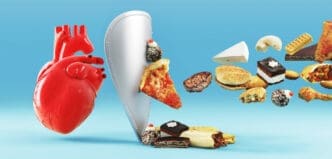 Cholesterol, diet, and healthy food nutrition for cardiovascular disease prevention, contrasted with junk food