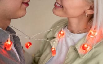 Close up romantic couple with lights