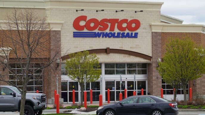 Costco Wholesale storefront entrance in Wisconsin. Costco Wholesale Corporation is largest membership-only warehouse club in United States