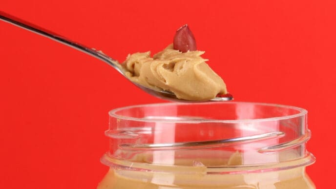 Delicious peanut butter in jar