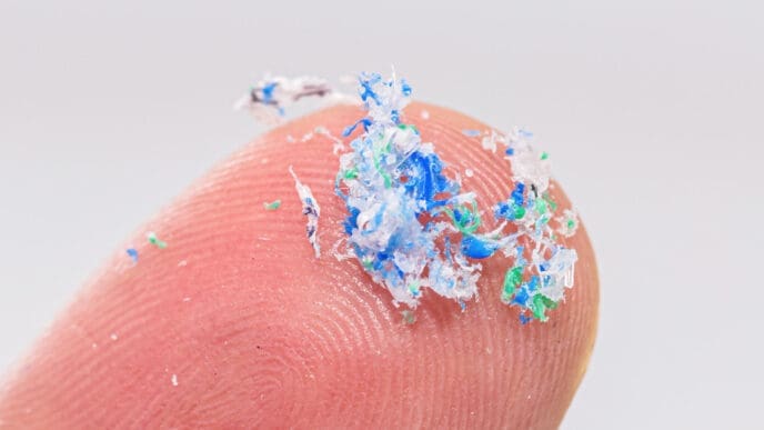 Finger closeup with traces of plastic and microplastic