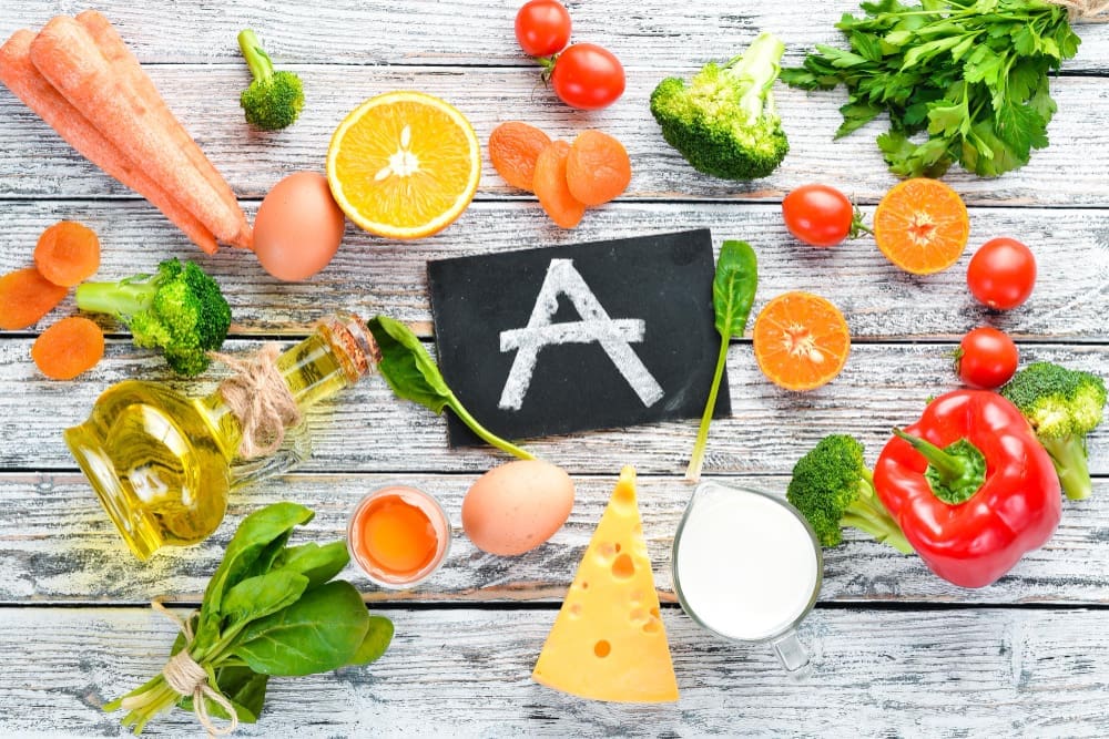 Foods containing natural Vitamin A broccoli, carrots, milk, cheese, spinach, apricots, parsley, tomatoes