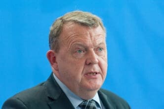 Foreign Minister of Denmark Lars Løkke Rasmussen answers questions at the press conference at the German Chancellery, Berlin, Germany, 2018-04-12. By Shutterstock.com - Photocosmos1