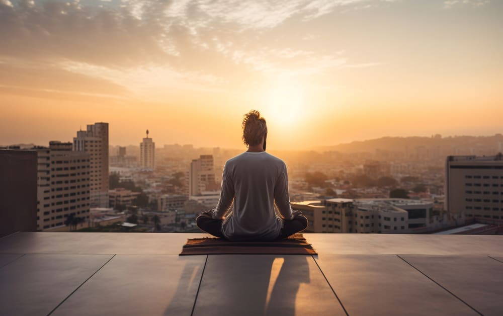 Full shot man doing yoga