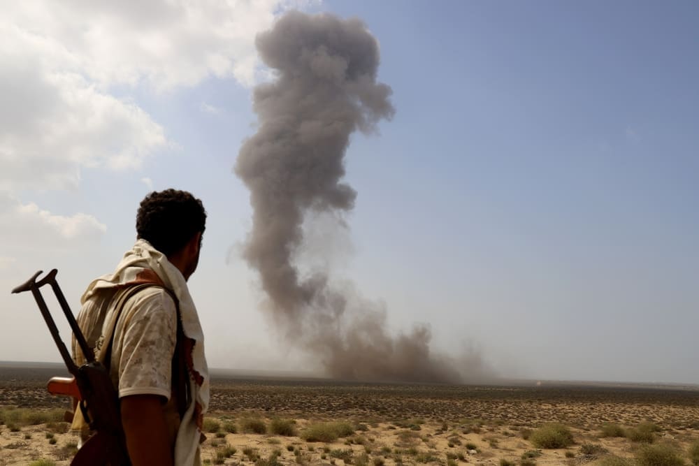 HAJJAH, YEMEN – January 27, 2021 Destruction of more than five thousand mines and explosive devices remnants of war in the Hajjah Governorate on the border with the Kingdom of Saudi Arabia