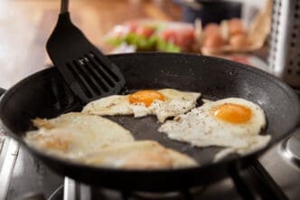 High angle delicious eggs in pan