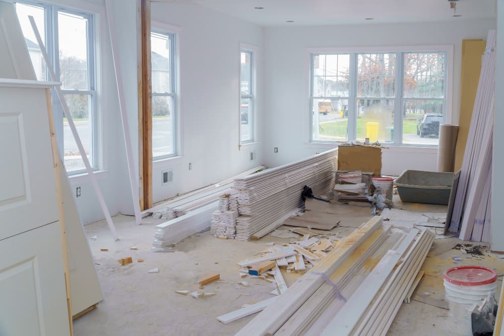 Interior construction of housing project with drywall installed door for a new home