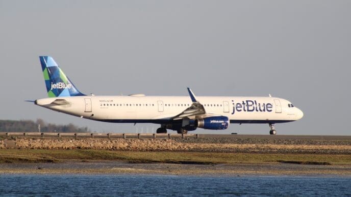 JetBlue Airbus A321 airplane at Boston Logan Airport (BOS) in the United States