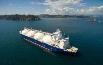 LNG-tanker at anchor in the road