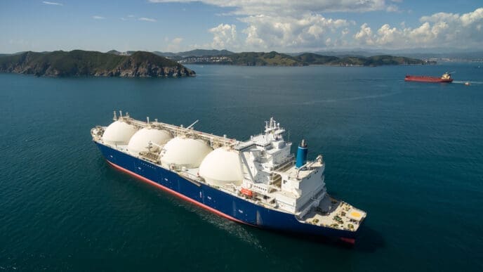 LNG-tanker at anchor in the road