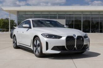 Lafayette - September 15, 2023 BMW i4 eDrive40 All-Electric Gran Coupe display at a dealership. BMW also offers the i4 in eDrive35 and xDrive40 models.