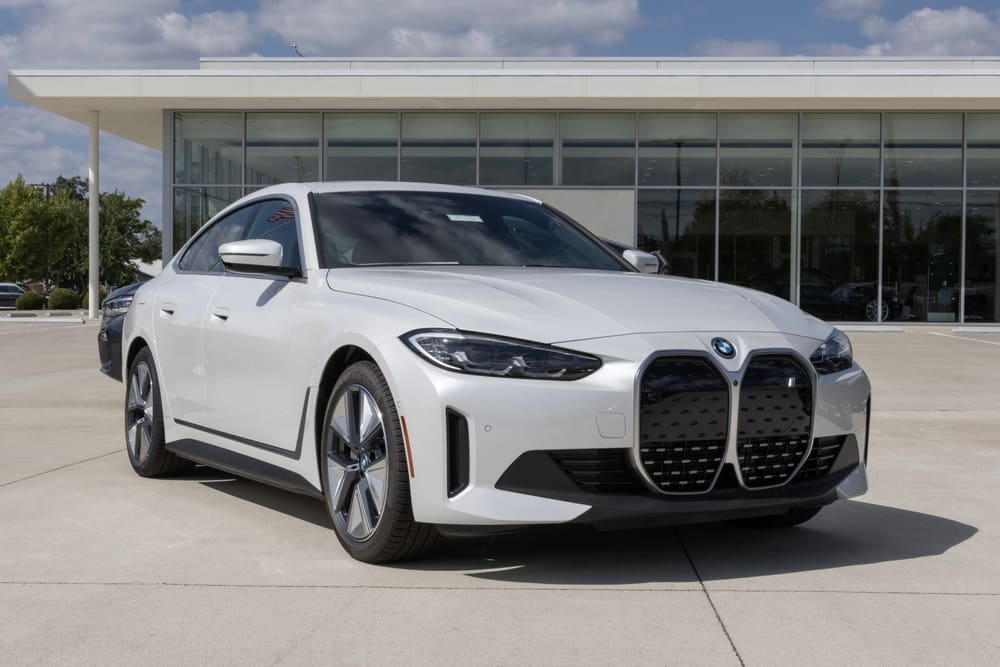 Lafayette - September 15, 2023 BMW i4 eDrive40 All-Electric Gran Coupe display at a dealership. BMW also offers the i4 in eDrive35 and xDrive40 models.