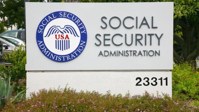 Lake Forest, California - USA - April 19, 2024 Social Security Administration. Social Security Administration Business Sign and Address. US SOCIAL SECURITY ADMINISTRATION SSA - sign at office.