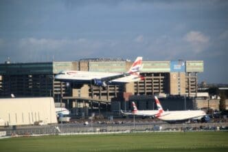London in the UK on 5 November 2023. An Aeroplane on the Runway at London's Heathrow Airport